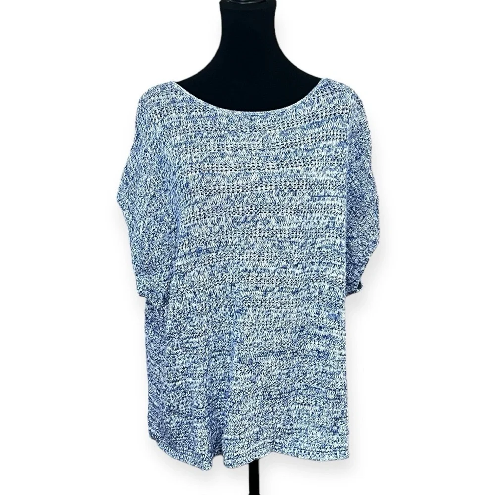 GAP Women's Marled Sleeveless Sweater Crew Neck Size XL Blue White 100% cotton - Picture 2 of 6